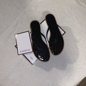 Coach black patent leather flip flops size 8